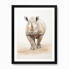 Vintage Rhino Walking Illustration  5 Art Print