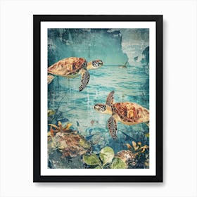 Kitsch Sea Turtle Collage 2 Art Print