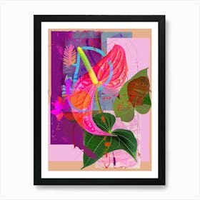 Flamingo Flower (Anthurium) 4 Neon Flower Collage Art Print