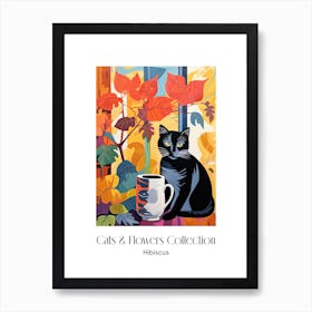 Cats & Flowers Collection Hibiscus Flower Vase And A Cat, A Painting In The Style Of Matisse 0 Art Print