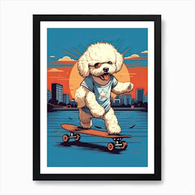 Bichon Frise Dog Skateboarding Illustration 2 Art Print