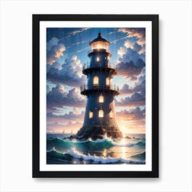 A Lighthouse In The Middle Of The Ocean 7 Art Print