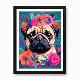 Pug Portrait With A Flower Crown, Matisse Painting Style 2 Art Print