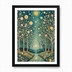 Glowing Trees In The Forest Art Print