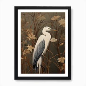 Dark And Moody Botanical Egret 1 Art Print