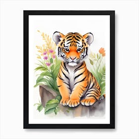 Tiger Cub in Nature Watercolor Art Print