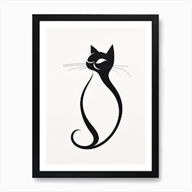 Black And White Ink Cat Line Drawing 3 Art Print