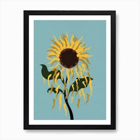 Vintage minimal art Sunflower fall out Art Print