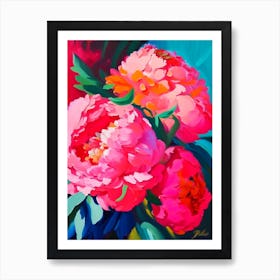 Coral Charm Peonies Colourful Painting Art Print