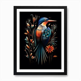 Folk Bird Illustration Kingfisher 1 Art Print