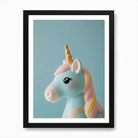 Pastel Blue Toy Unicorn Portrait Art Print
