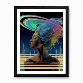 Psychedelic Girl, trippy, portrait, woman, artwork print, "Free Vibes" Art Print