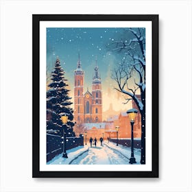 Winter Travel Night Illustration Krakow Poland 1 Art Print