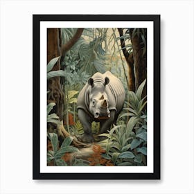 Grey Rhino Walking Through The Leafy Nature 4 Art Print