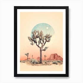 Minimalist Joshua Tree At Dusk In Desert Line Art 4 Art Print