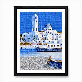 Paros Greece Pointillism Style Tropical Destination Art Print