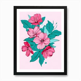 Create A Digital Artwork With Pink Flowers In A Pop Art Style With Bold Outlines And Flat Colors 272730497 (4) Art Print