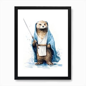 Baby Otter As A Jedi Watercolour 3 Art Print