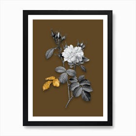 Vintage Autumn Damask Rose Black and White Gold Leaf Floral Art on Coffee Brown n.1128 Art Print