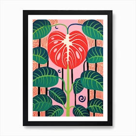 Pink And Red Plant Illustration Monstera Deliciosa 2 Art Print