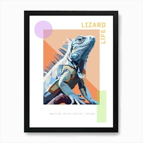 Pastel Blue Mexican Spiny Tailed Iguana Abstract Modern Illustration 4 Poster Art Print