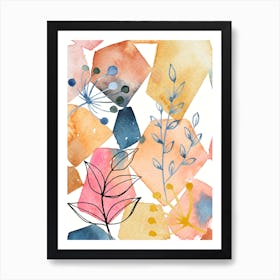 Watercolor Leaves And Flowers Art Print