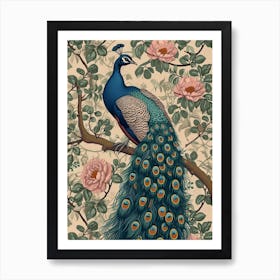 Cream Pastel Vintage Peacock Wallpaper 1 Art Print