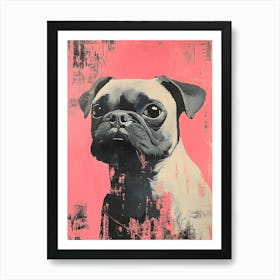 Minimal Pug With Pink Background 1 Art Print