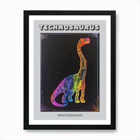 Abstract Neon Line Illustration Brachiosaurus 3 Poster Art Print