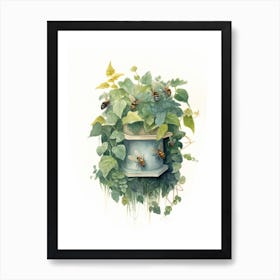 Ivy Bee Beehive Watercolour Illustration 4 Art Print