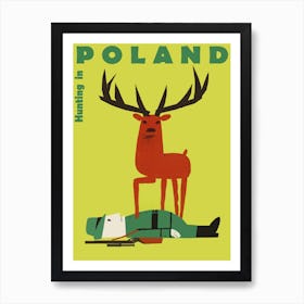 Hunting In Poland, Funny Vintage Travel Poster Art Print