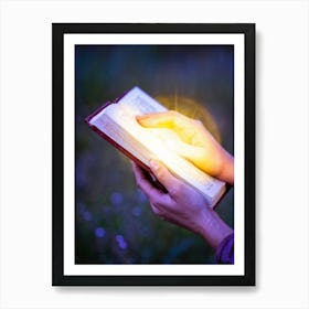 A Hand Gently Holding Open A Holy Bible To Highlight A Passage Surrounded By A Soft Glow That Sugge (2) Art Print