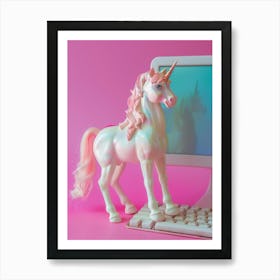 Toy Unicorn On The Computer Art Print