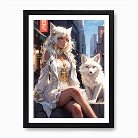 Anime Girl And Wolf Art Print