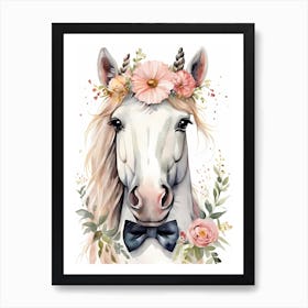Baby Unicorn Flower Crown Bowties Woodland Animal Nursery Decor (8) Art Print