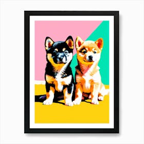 Shiba Inu Pups, This Contemporary art brings POP Art and Flat Vector Art Together, Colorful Art, Animal Art, Home Decor, Kids Room Decor, Puppy Bank - 113th Art Print