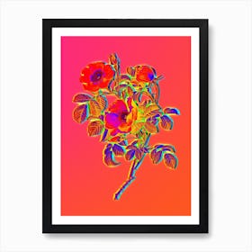 Neon Rose of Love Bloom Botanical in Hot Pink and Electric Blue n.0369 Art Print
