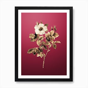 Gold Botanical Twin Flowered White Rose on Viva Magenta n.2143 Art Print