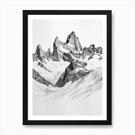 Cerro Fitz Roy Argentina Line Drawing 2 Art Print