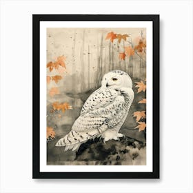 Snowy Owl Japanese Painting 3 Art Print