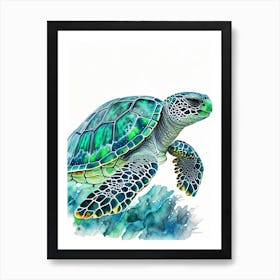 Hawksbill Sea Turtle (Eretmochelys Imbricata), Sea Turtle Mosaic Watercolour 1 Art Print