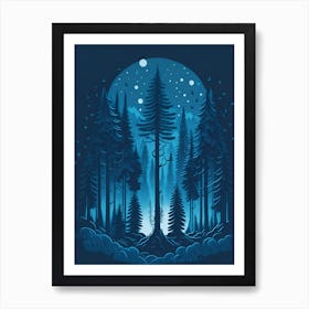 A Fantasy Forest At Night In Blue Theme 18 Art Print