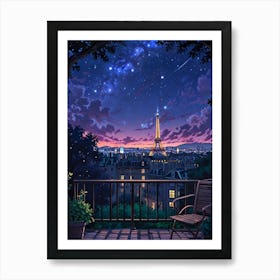 Eiffel Tower Night Sky Anime aesthetic 1 Art Print