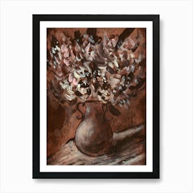 Floral1 - vertical brown hand painted flowers bouquet vase Anton Maliar Art Print