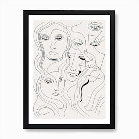 Faces In Black And White Line Art Clear 3 Art Print