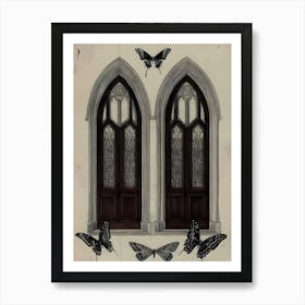 Dark Gothic Two Doors With Butterflies Art Print