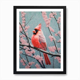 Ohara Koson Inspired Bird Painting Northern Cardinal 3 Art Print