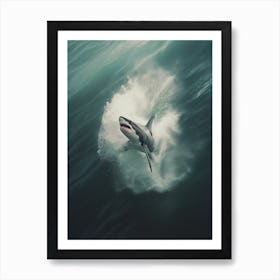 An Aerial View Of A Shark Swimming In A Large Wave 1 Art Print
