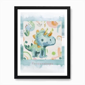 Cute Muted Pastels Triceratops Dinosaur 3 Poster Art Print