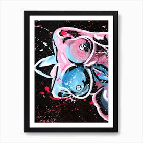 Pink Blue Nude Black Background Art Print